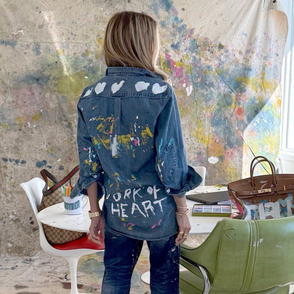 Kerri Rosenthal Mia Studio Shirt Top Long Sleeve Hand Printed Artwork M 286282